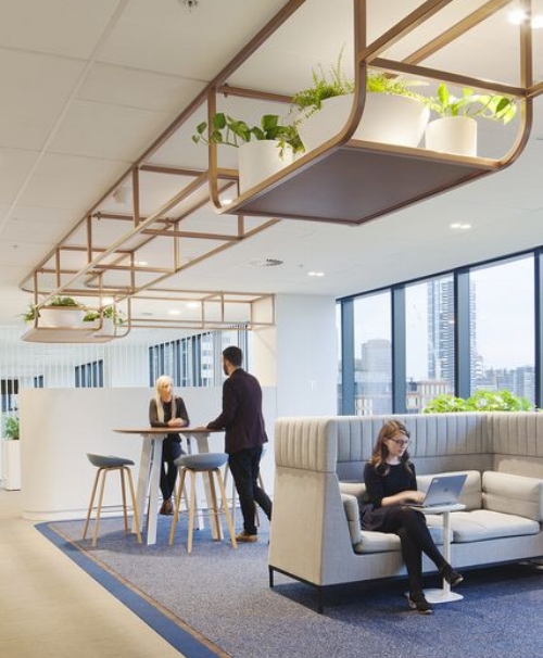Stylish designed workplace incorporating comfort and nature