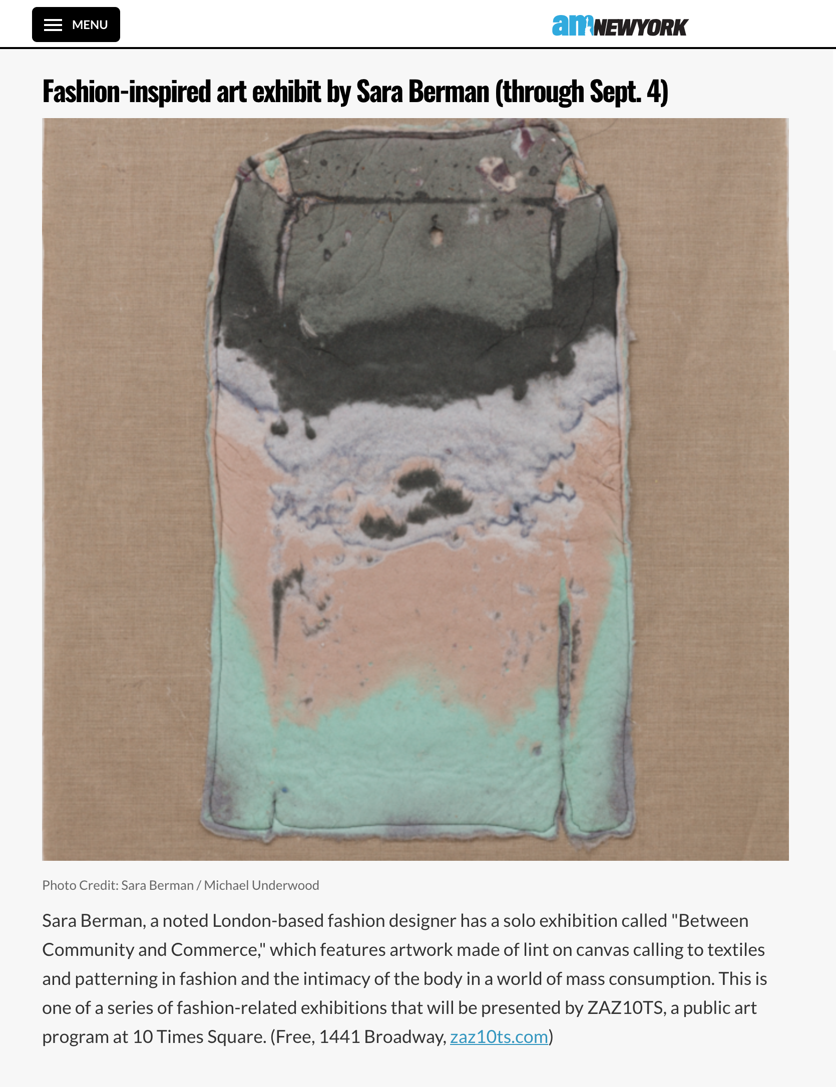 AM NEW YORK Fashion Inspired art exhibit by Sara Berman (July 10, 2018)