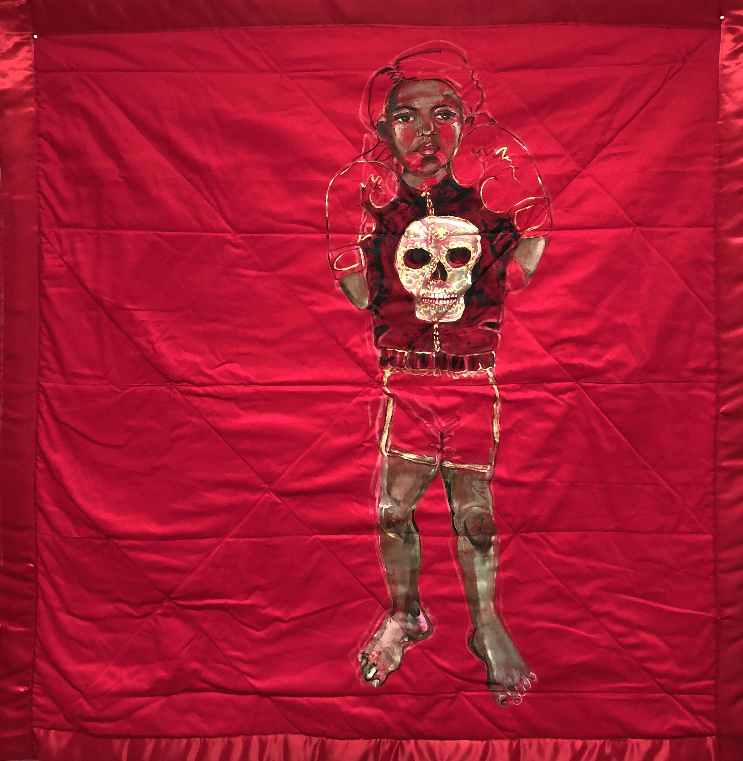 Red Blanket , (Boxer), 2018, acrylic on fabric, 40 ½ x 37 ½ inches