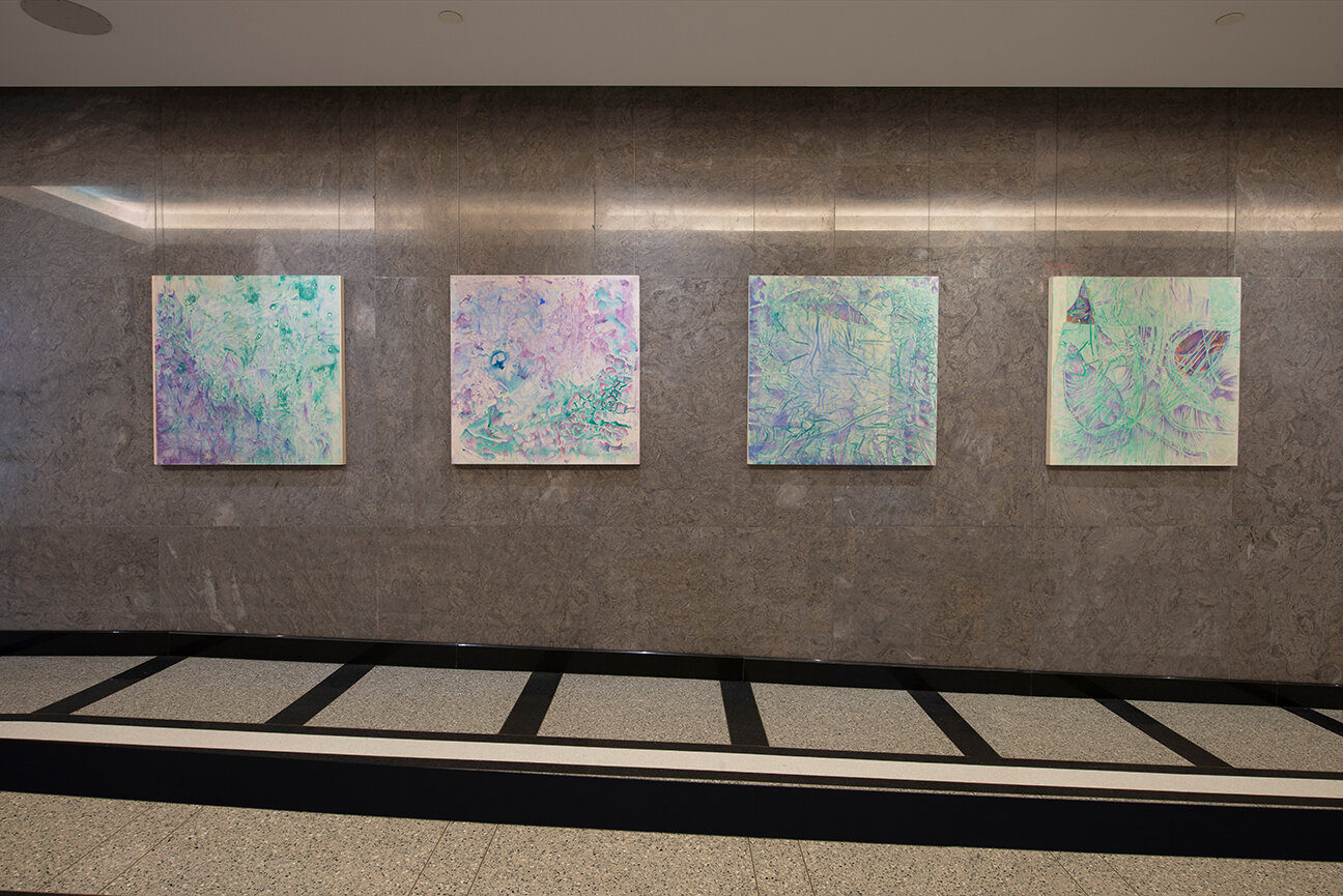  Installation view of ink and colored pencil on Mylar on birch wood panels 