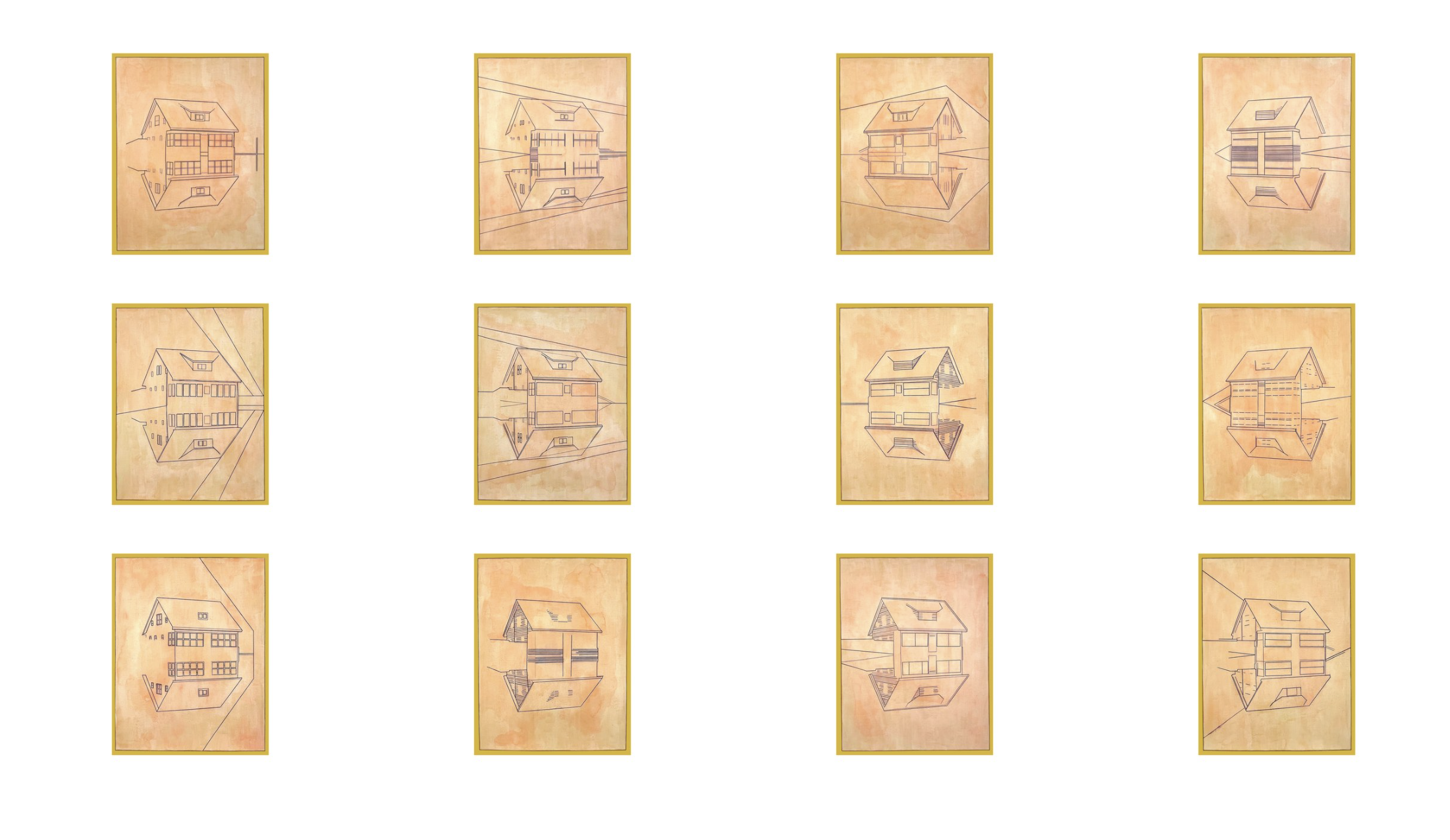 Starter Homes, 2022  Gouache, pencil, carbon transfer on gessoed paper