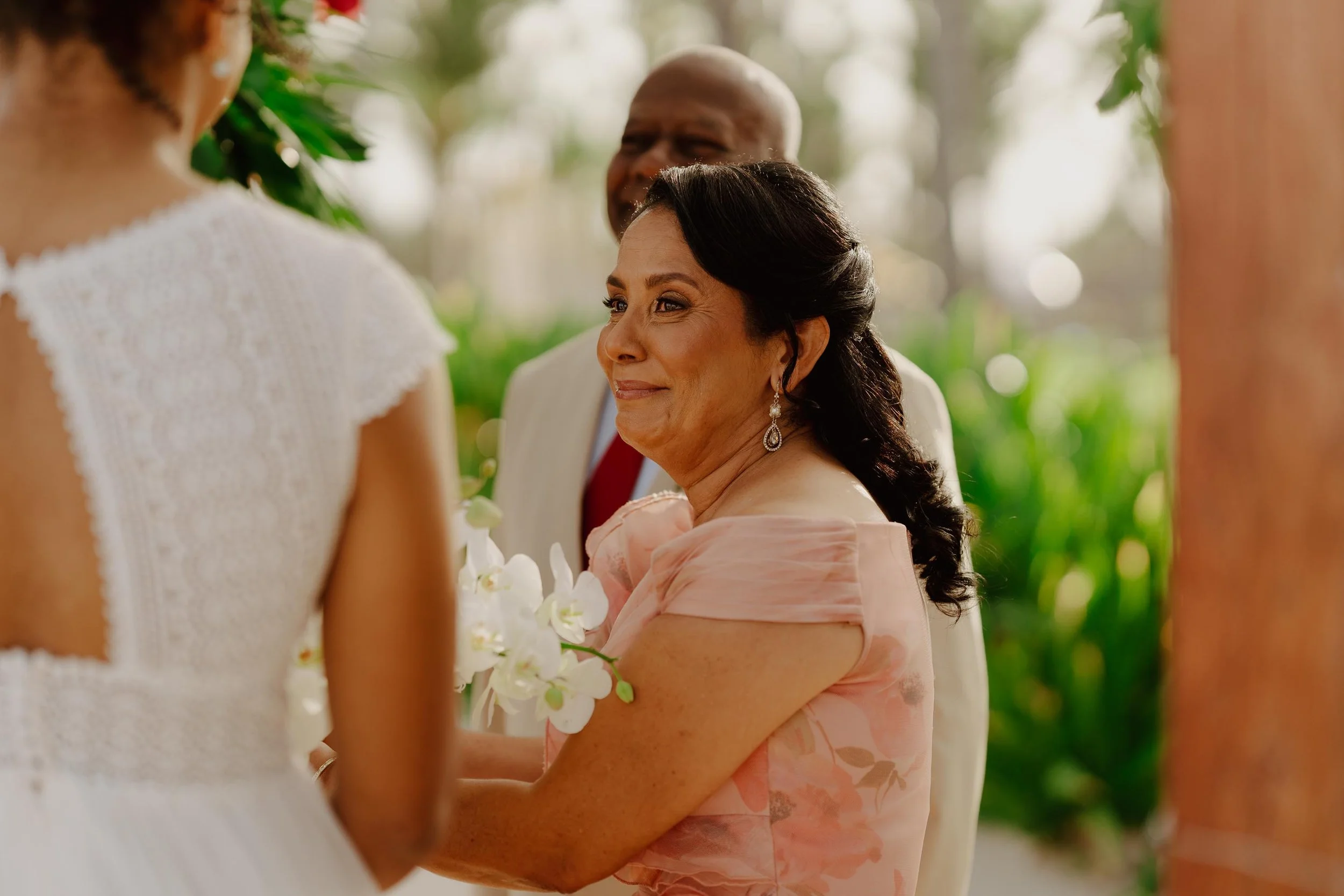 Mother of the bride in the ceremony aisle Chez Bisutti Punta Cana Destination Wedding Dominican Republic