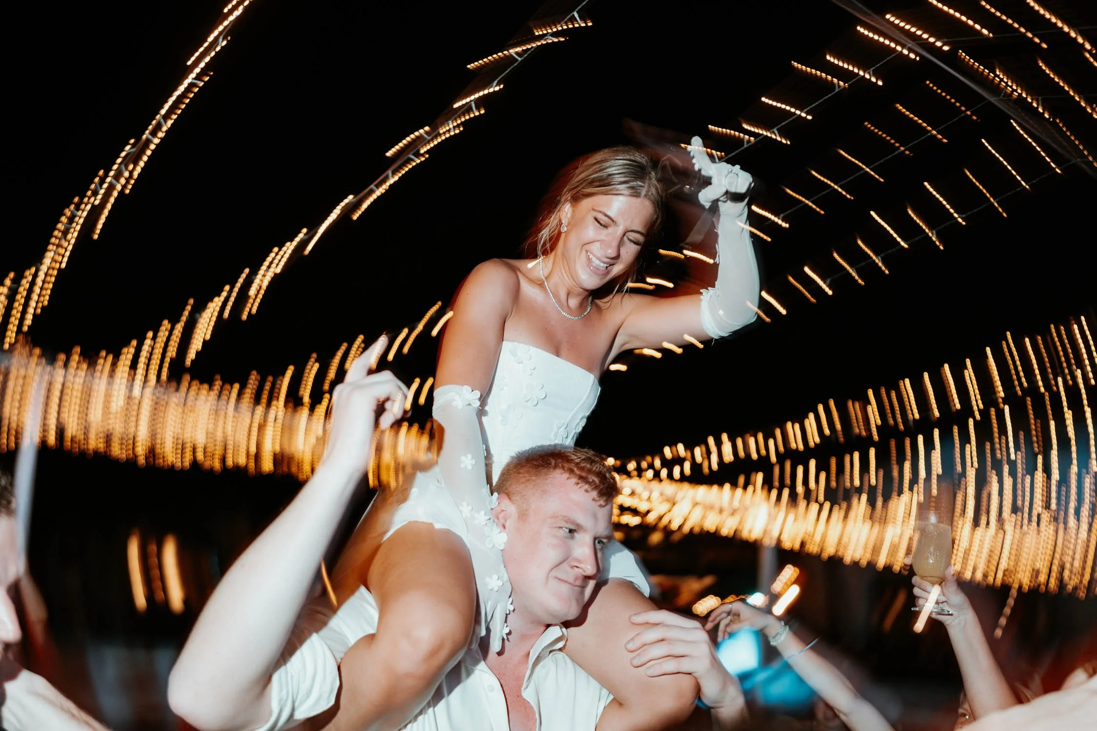 bride and groom partying