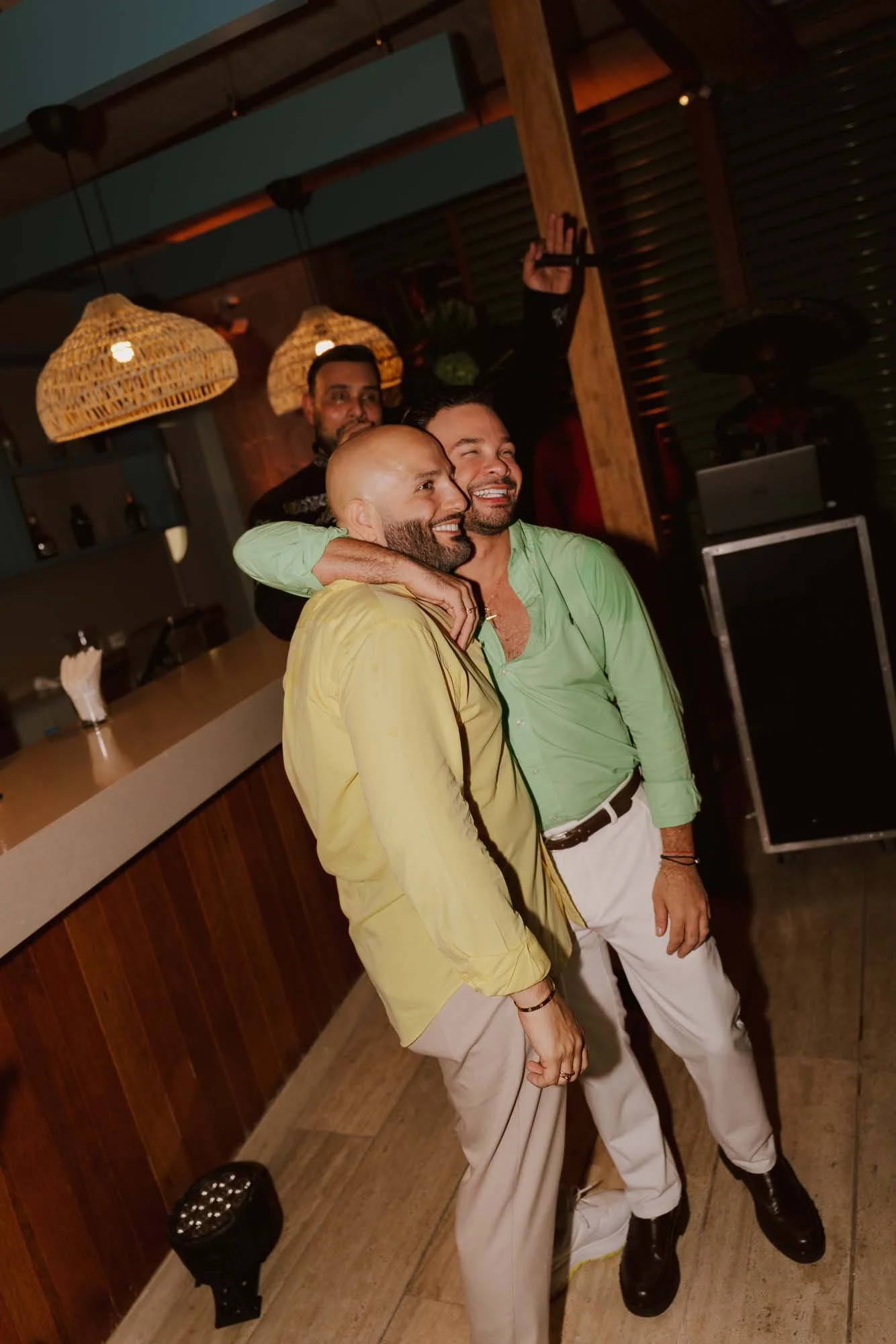 candid moment of the couple huging each other