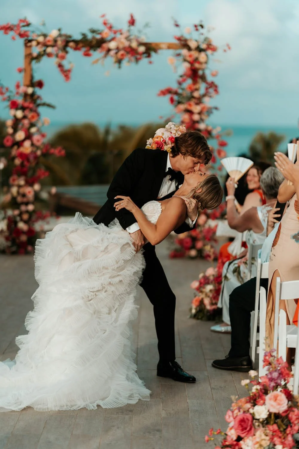 french kiss moment after the first kiss in wedding ceremony
