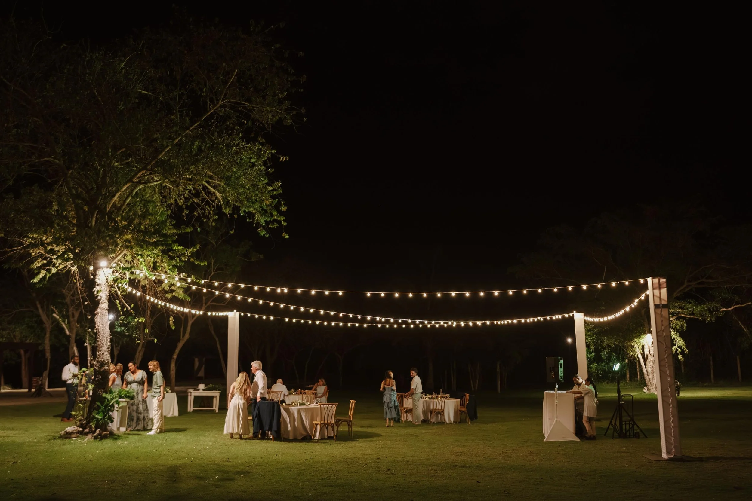 far away view of the ceremony setup in the night