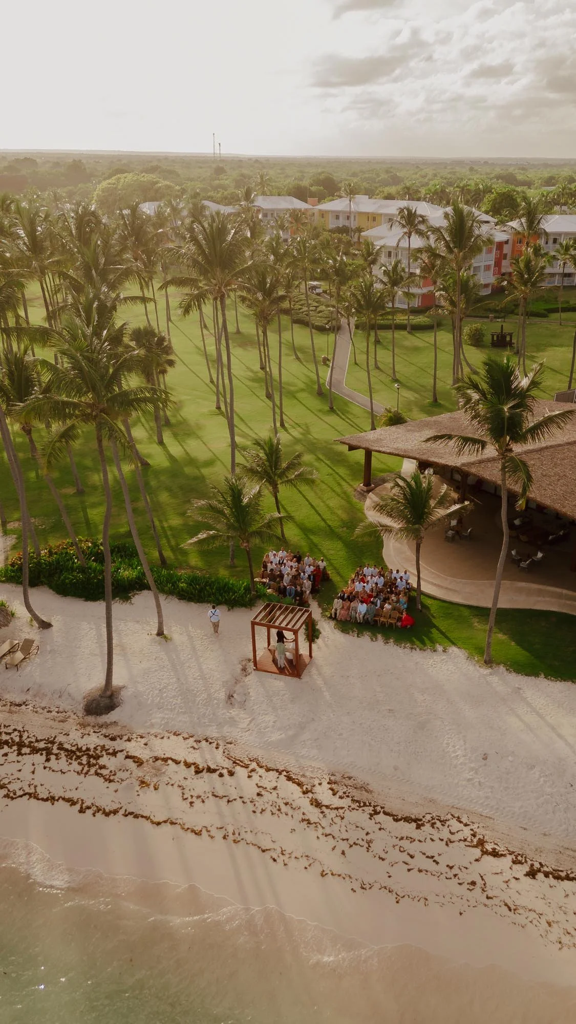 Ceremony setting Chez Bisutti Punta Cana Destination Wedding Dominican Republic from drone and aerial view