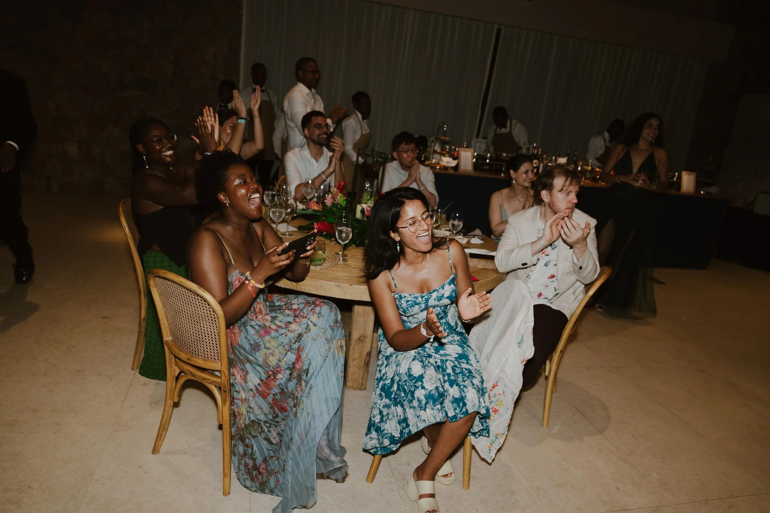 guests claping reception wedding ceremony chez bisutti punta cana
