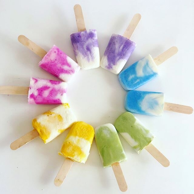 Rainbow Creamsicles...which color would you choose?!🍡 Made w/ coconut yogurt, plant-based creamer, &amp; superfoods for color!