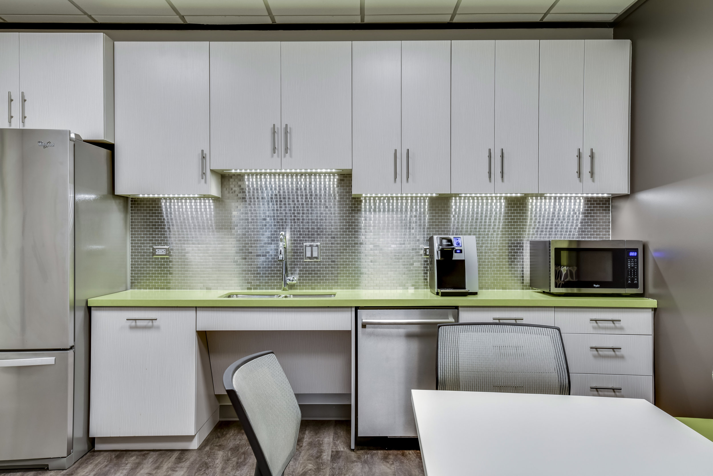 Office Kitchen Interior Design with Beautiful Kitchen Backsplash