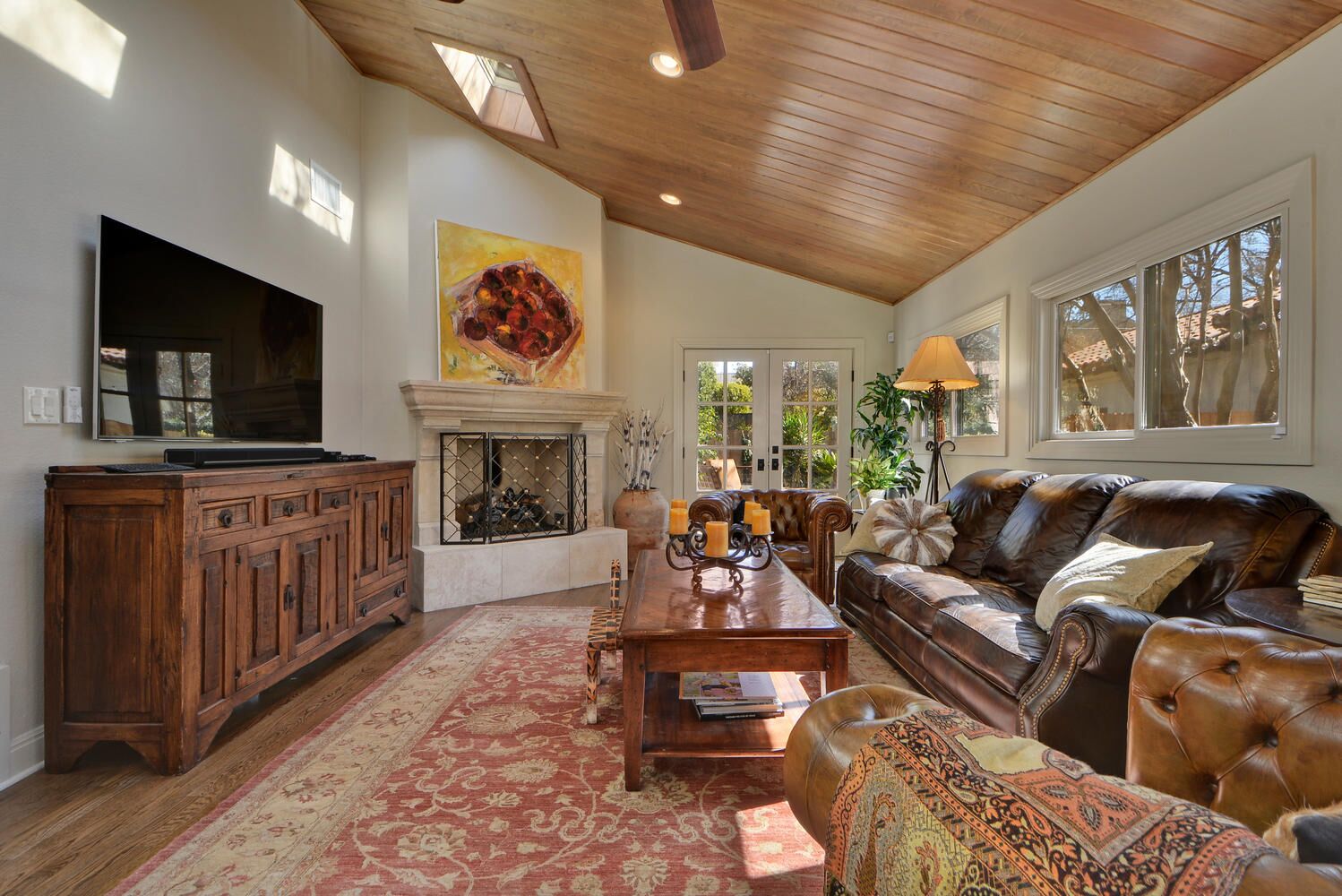 Comfortable living room interior design with multicolor area rug