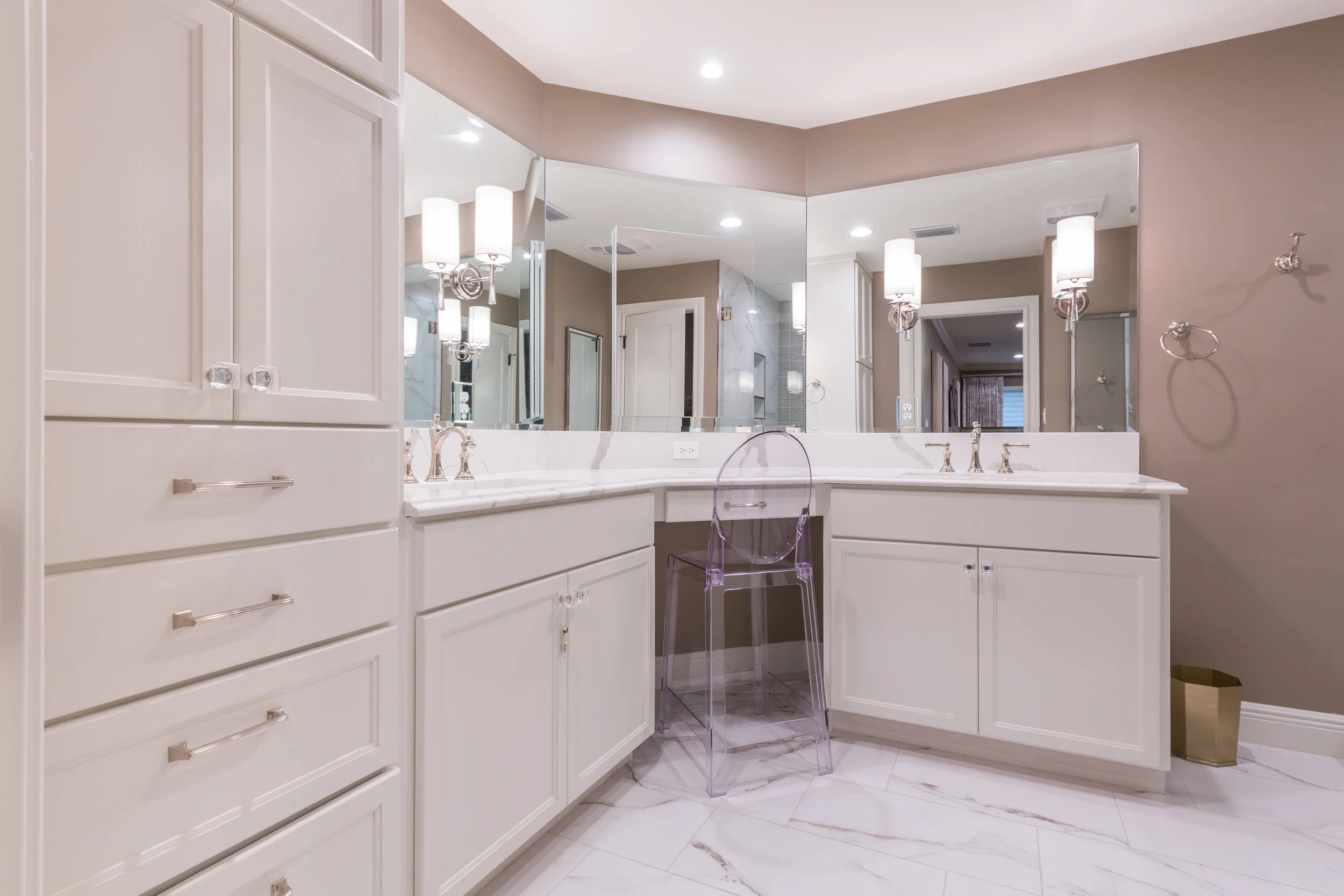 Custom cabinetry in renovated austin condo master bathroom