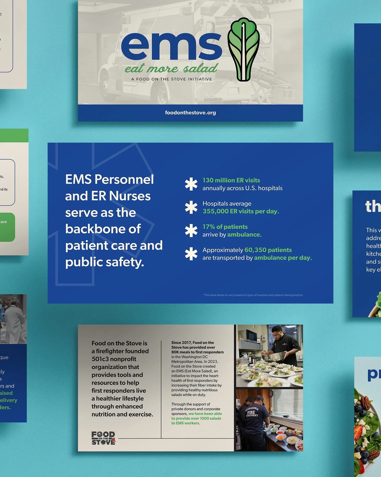 Pitch deck design for @foodonthestovedc&rsquo;s EMS (Eat More Salad) initiative. Always an honor to partner with Jonathan Tate and the vital work his organization, Food on the Stove, is doing to support first responders in the Washington, DC metro ar