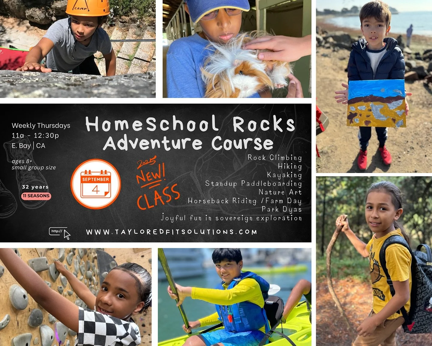 Our adventures don't end because school starts! We have the best school for adventurers! The 13th season of TayloredFit Solutions Homeschool Rocks Adventure Course starts Sept 4. Only a few spots open to join this ongoing course for un/home/natural s