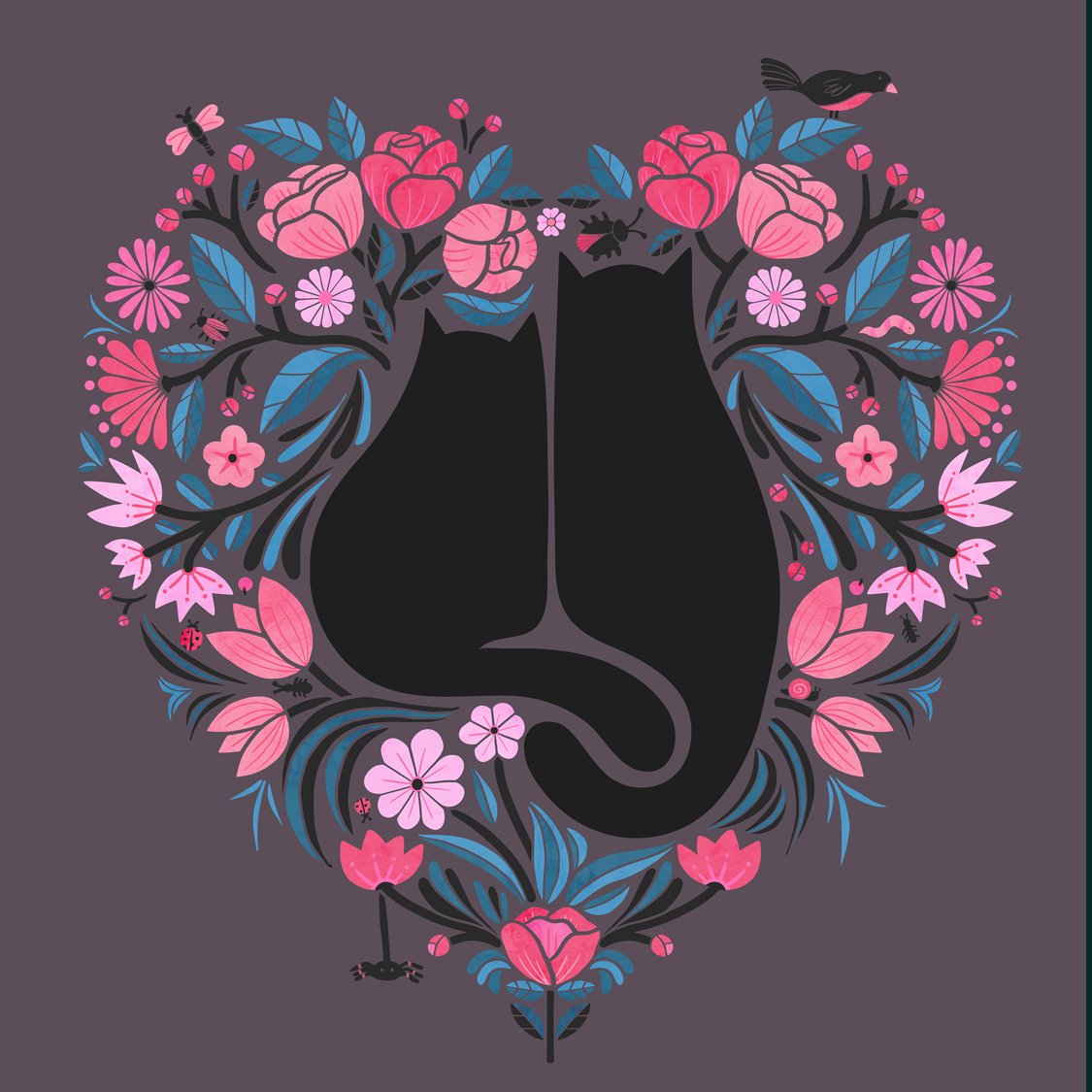I Heart Cats and Flowers (Grey Version)