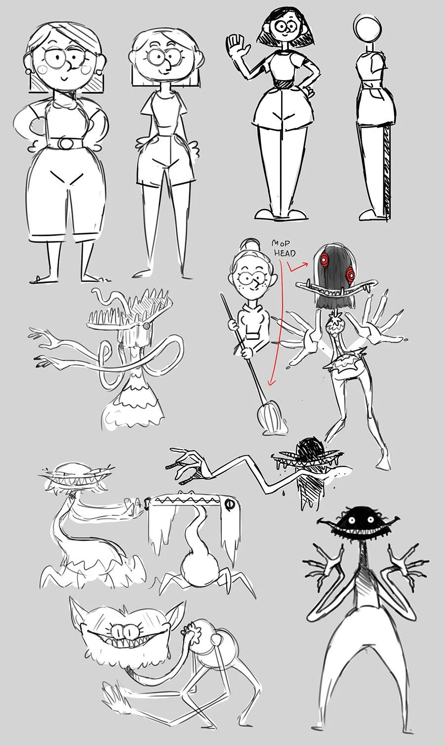 2D Wrong Songs mum monster rough concept illustrations