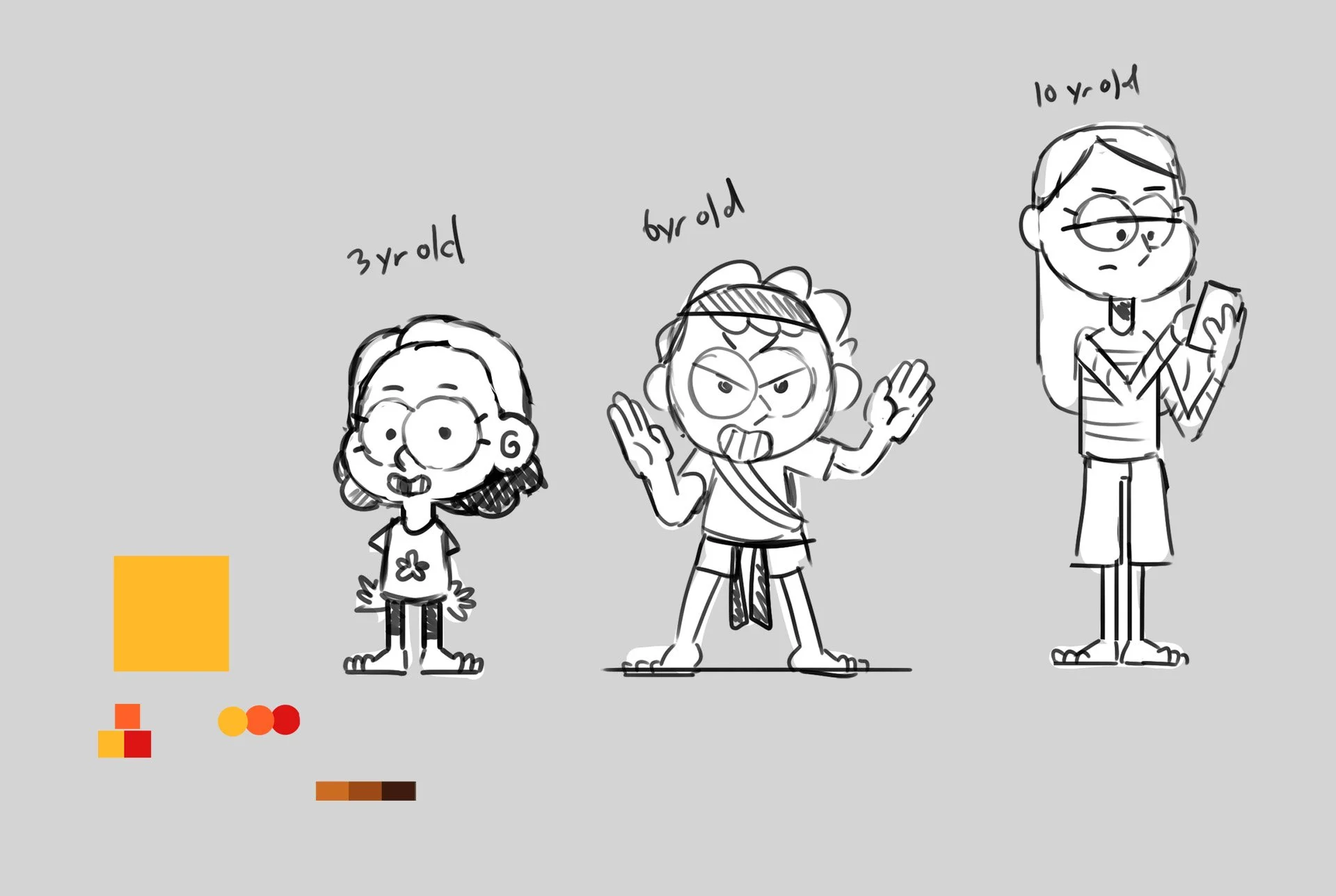 2D Wrong Songs kids lineup rough concept illustrations