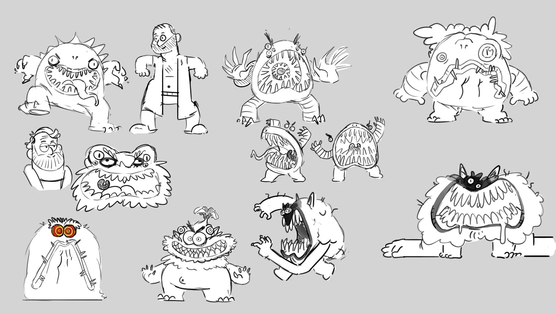 2D Wrong Songs dad monster rough concept illustrations