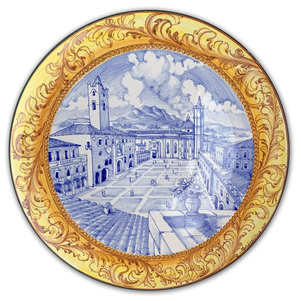 “Piazza del Popolo in Yellow and Blue” – Medium Plate 25 cm