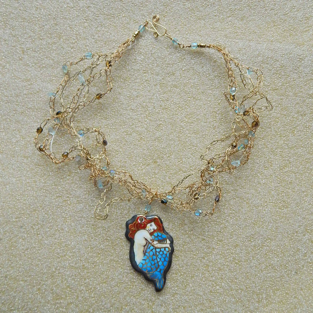 “Siren” Necklace  in Aquamarine Blue