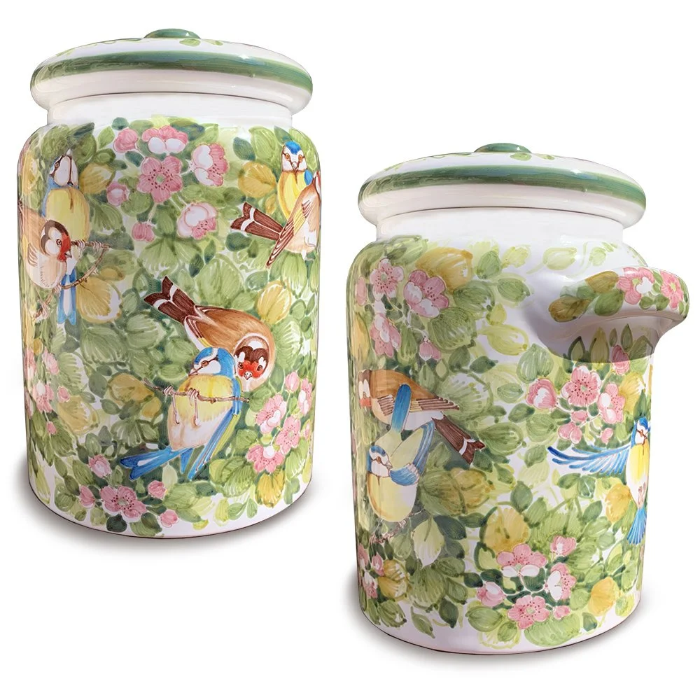 Cookie Jar with Goldfinches and Chickadees