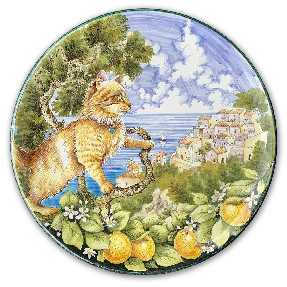 “Gatto arancio con paesaggio marino“
