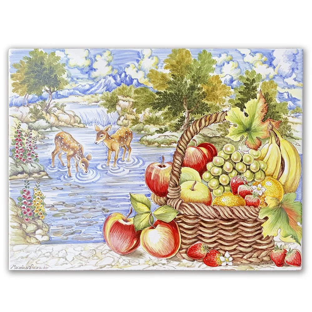 “Landscape with deer and still life”