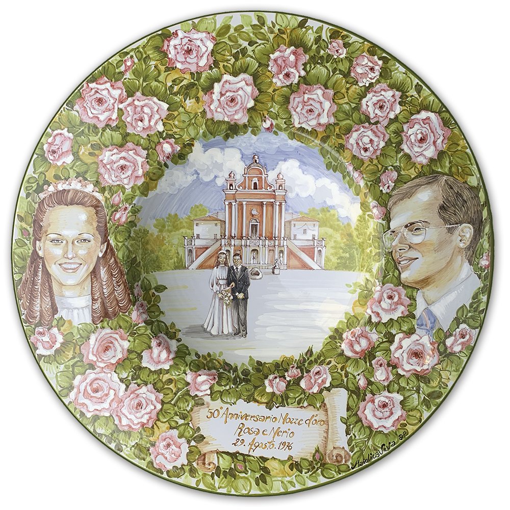 “Bride and Groom Portrait with Roses” (Large “Priest’s Hat” Plate, 2026)