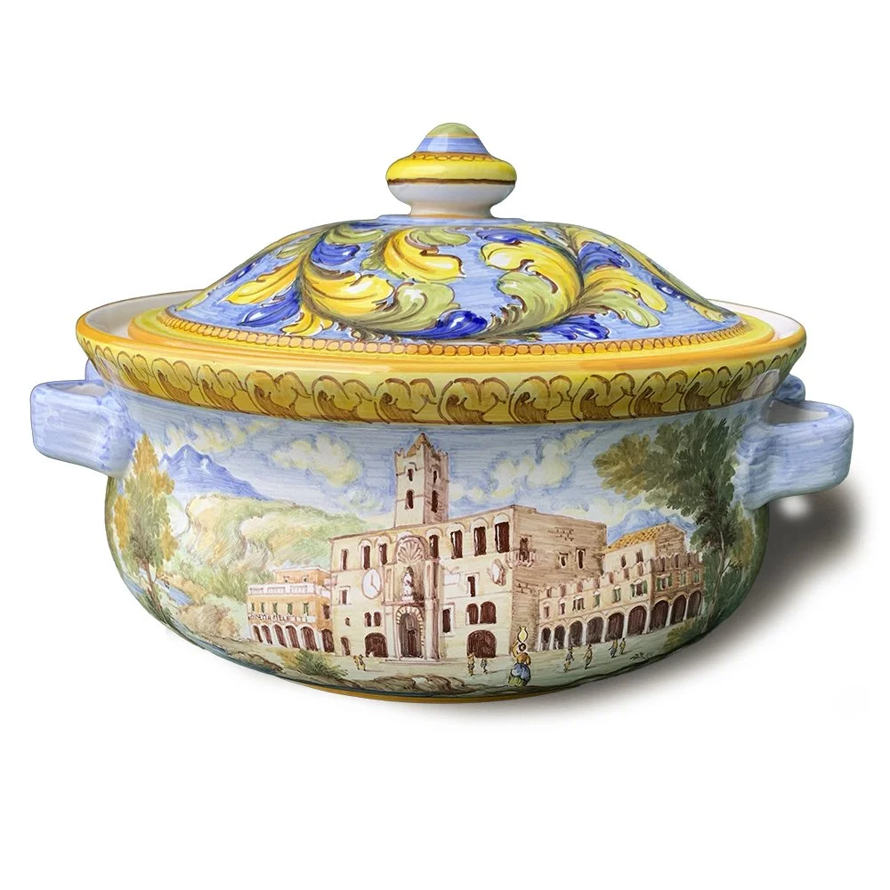Serving Bowl with Raphael-Style decoration in Yellow and Blue