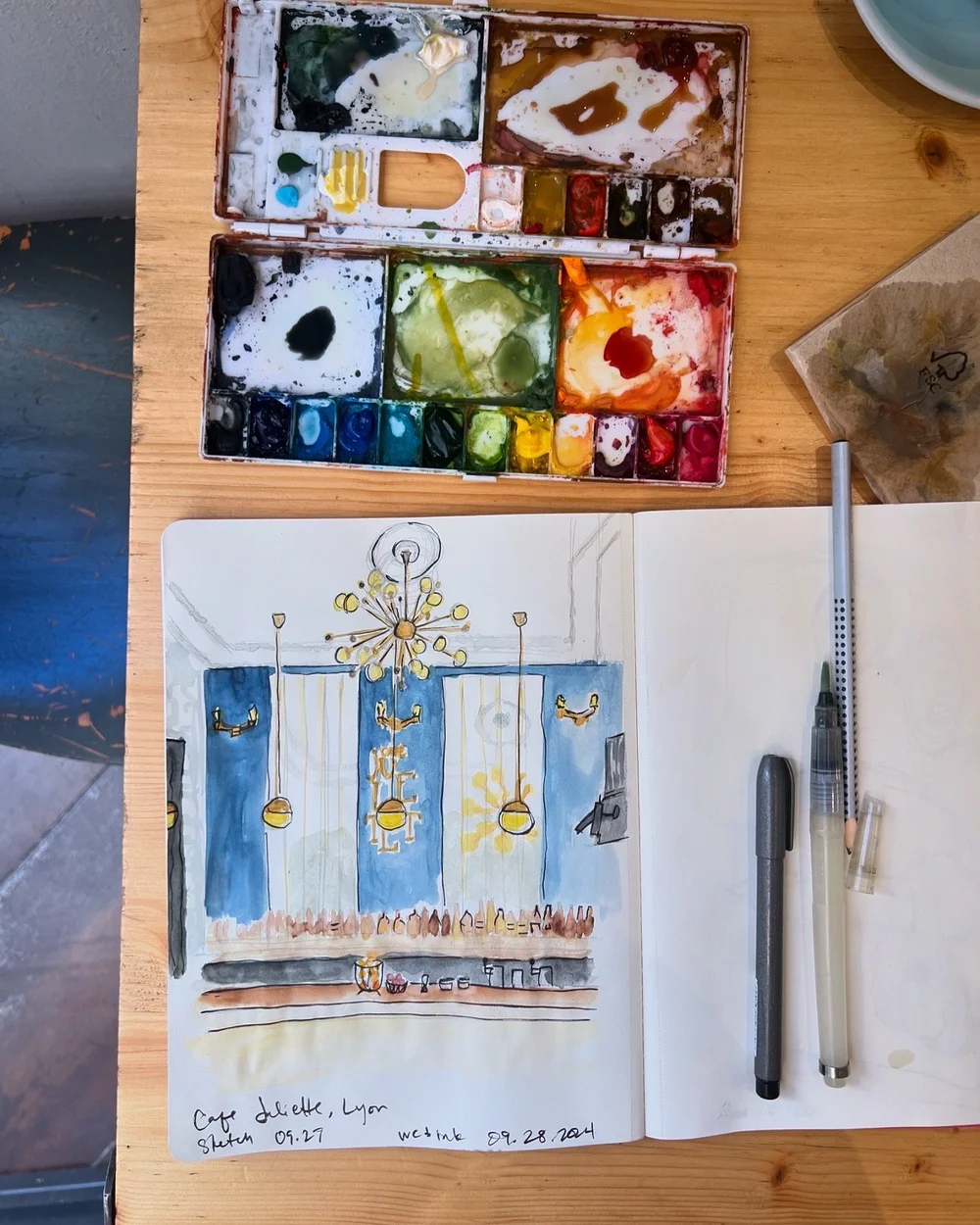 Homework sketch in a cafe