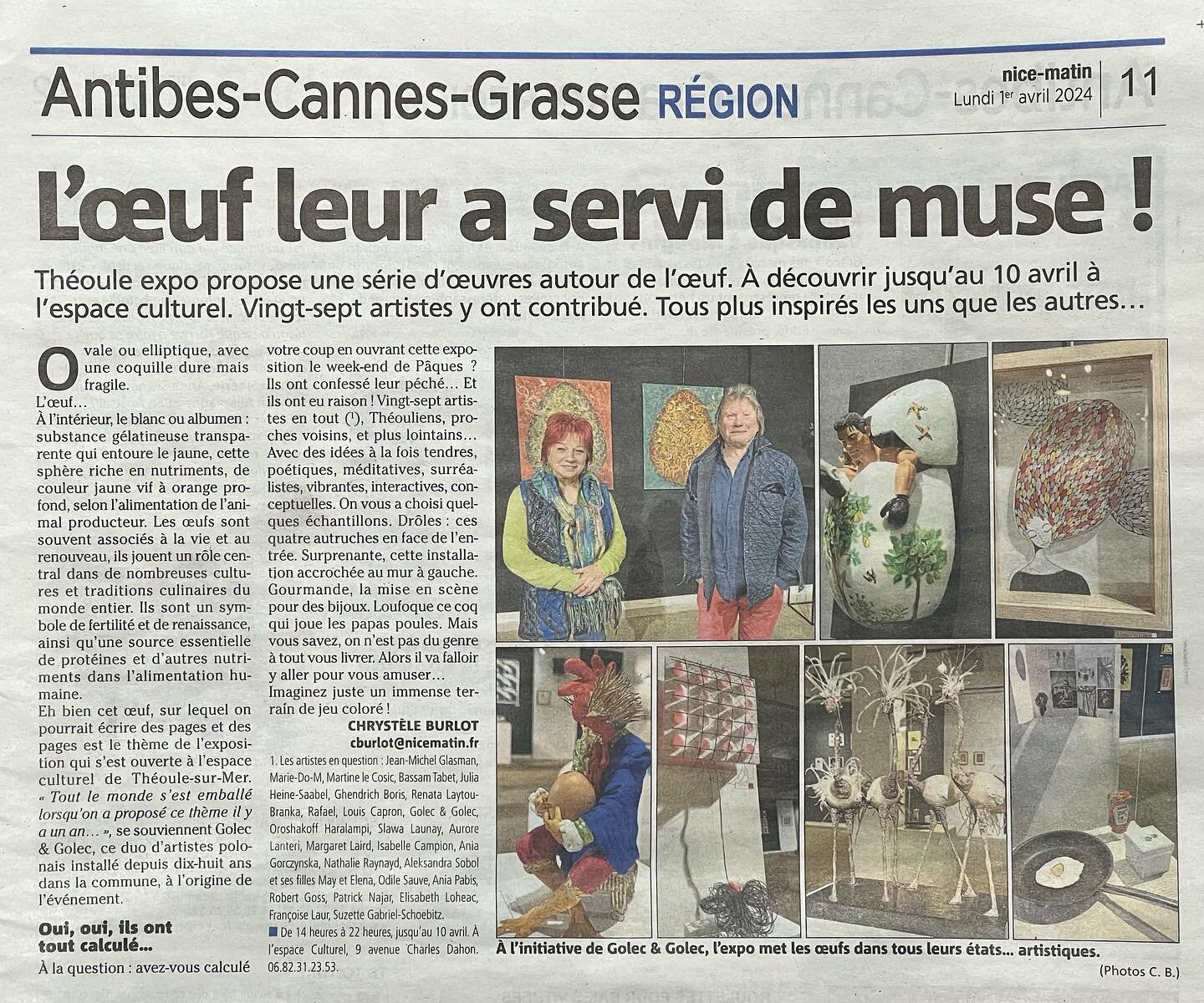 L&rsquo;Oeuf with all the artists and EGGSposition by @suzetteoneofakindjewelry is in the @nice_matin 
 
L&rsquo;OEUF! 
Th&egrave;oule Expo &lsquo;24 
Espace Culturel
Th&egrave;oule-sur-Mer 

You can find &lsquo;one of a kind jewelry&rsquo; pieces in