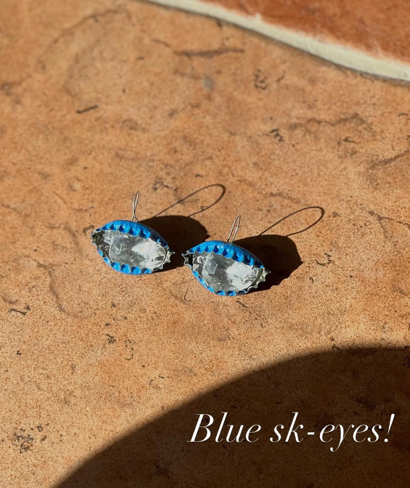 Ready to deliver my new addition to the &lsquo;trash to treasure&rsquo; collection! Available in several colors @showroom.hichenora reopening Easter weekend! 

Don&rsquo;t miss more @suzetteoneofakindjewelry 
-
-
-
#blueeye #earrings #trashtotreasure
