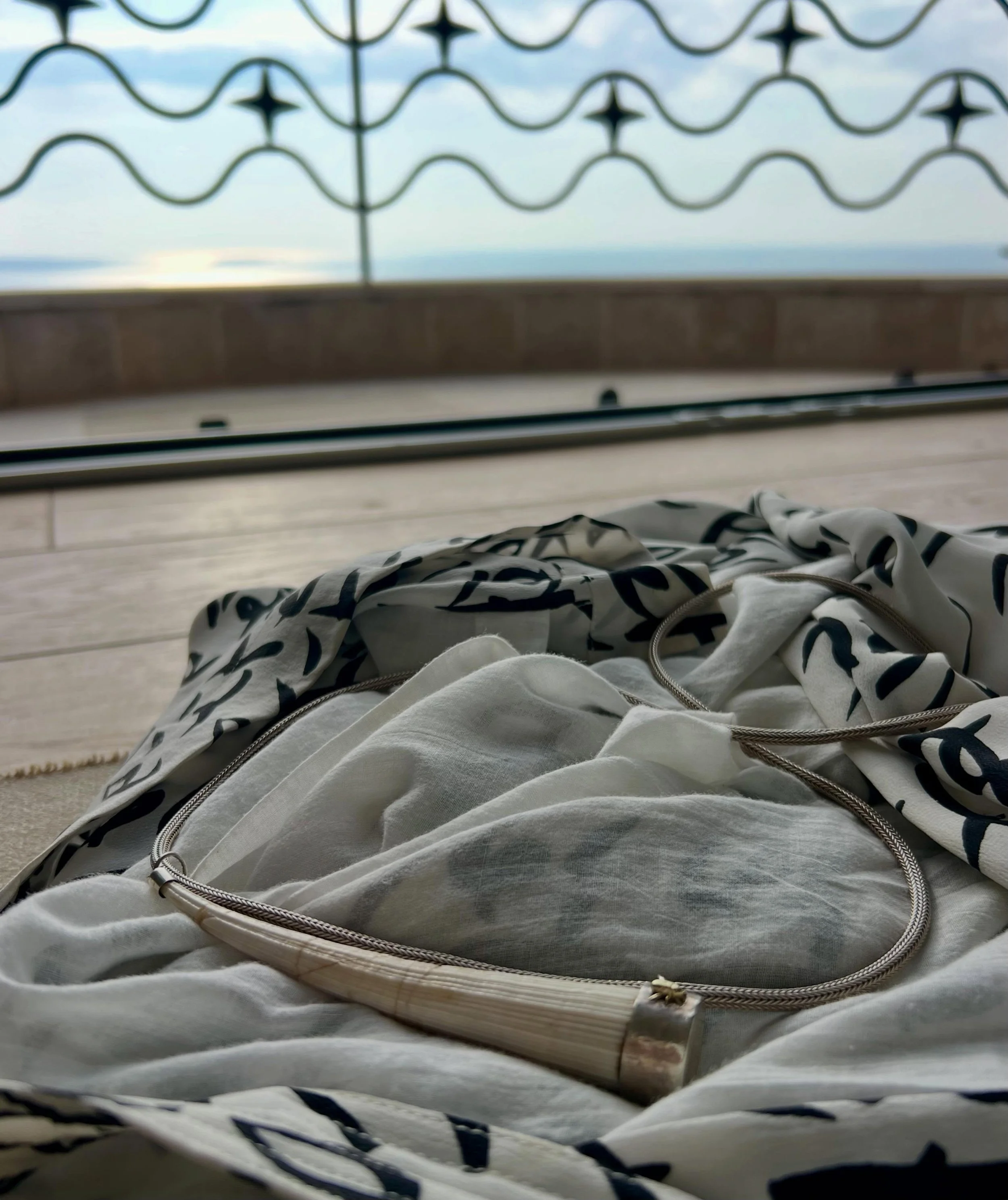 The morning after, my evenings jewels 

A giant dentalium set to hang from a sterling silver belly braided chain, makes for an eye catching accessory on one of my favorites, my wrap around silk skirt l&rsquo;&eacute;t&eacute; from paranthese_asecretp