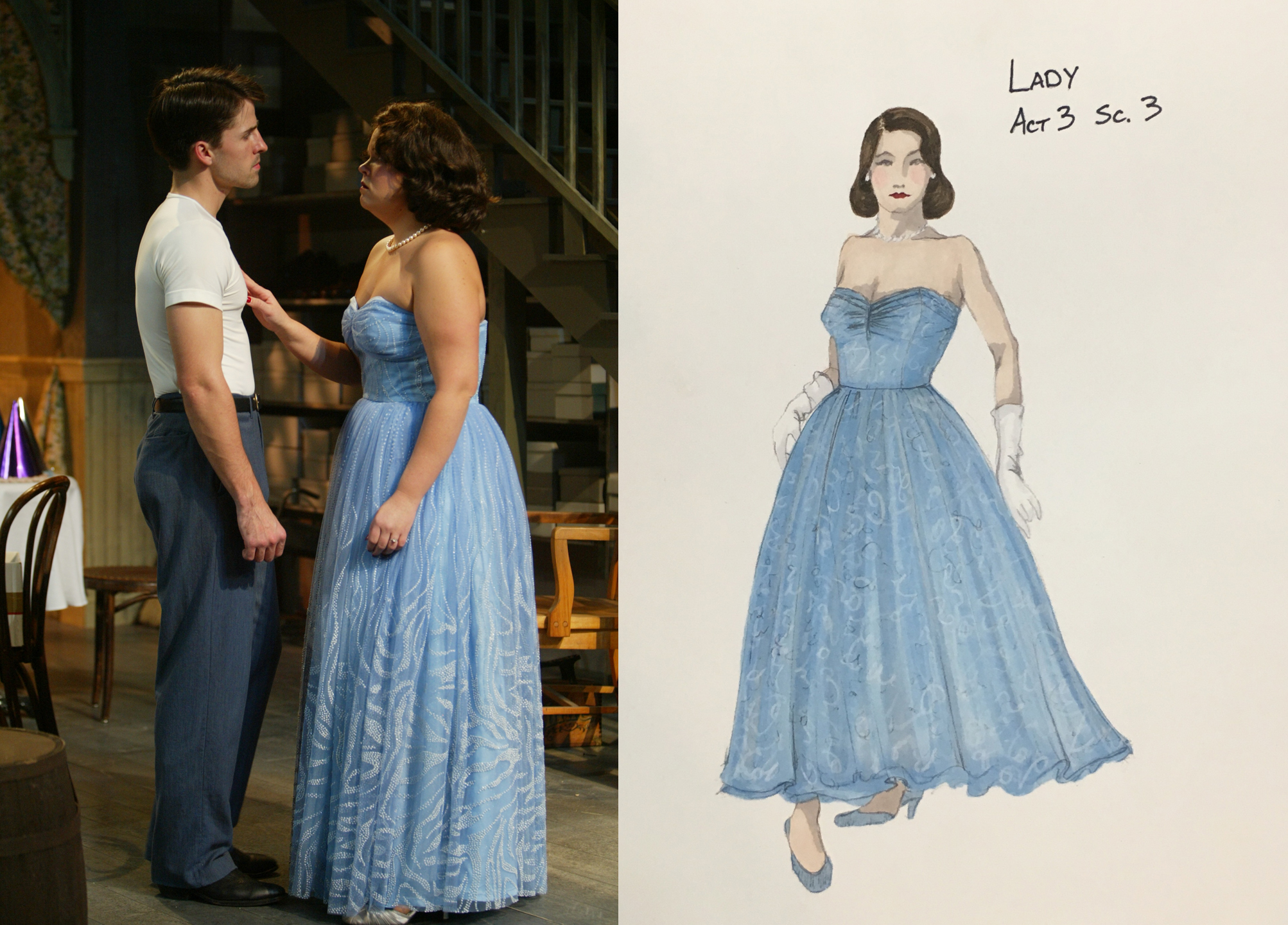 The style and construction of the clothes were inspired primarily by Sears catalogs and documentary American photography of the late 1940s and early 50s.