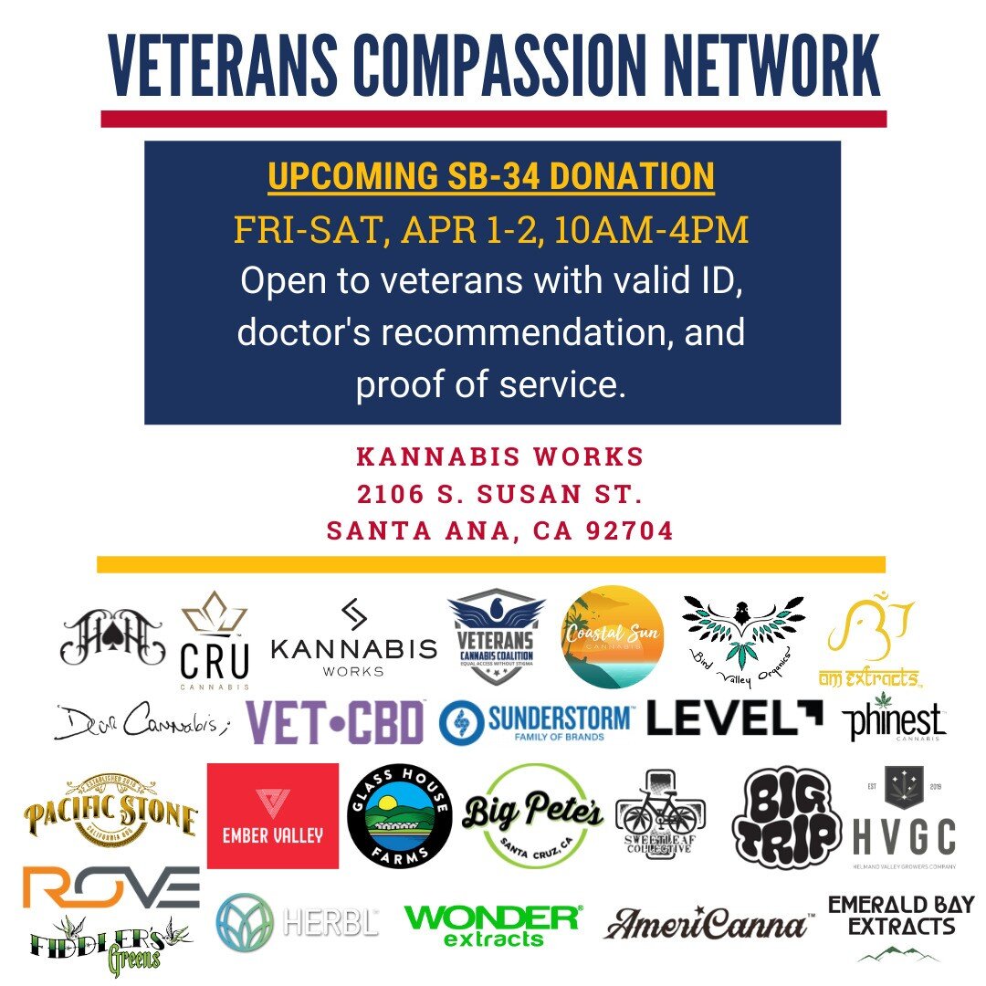 @kworks.oc is conducting their 18th consecutive #SB34 donation this Friday and Saturday, April 1 -2, open to all #veterans with valid ID, doctor&rsquo;s recommendation, and proof of service.

As we close out the month, it&rsquo;s important to know th