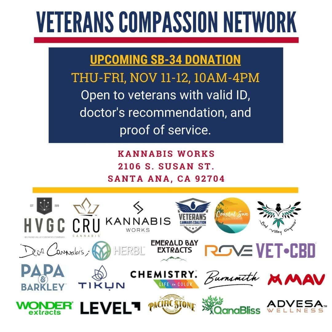 Although we have fallen off our social media postings, the work never stops! Happy to announce a couple of events this week as part of the #VeteransCompassionNetwork.
-
This Thursday and Friday, Nov. 11-12, @kworks.oc and the always amazing @kannabis