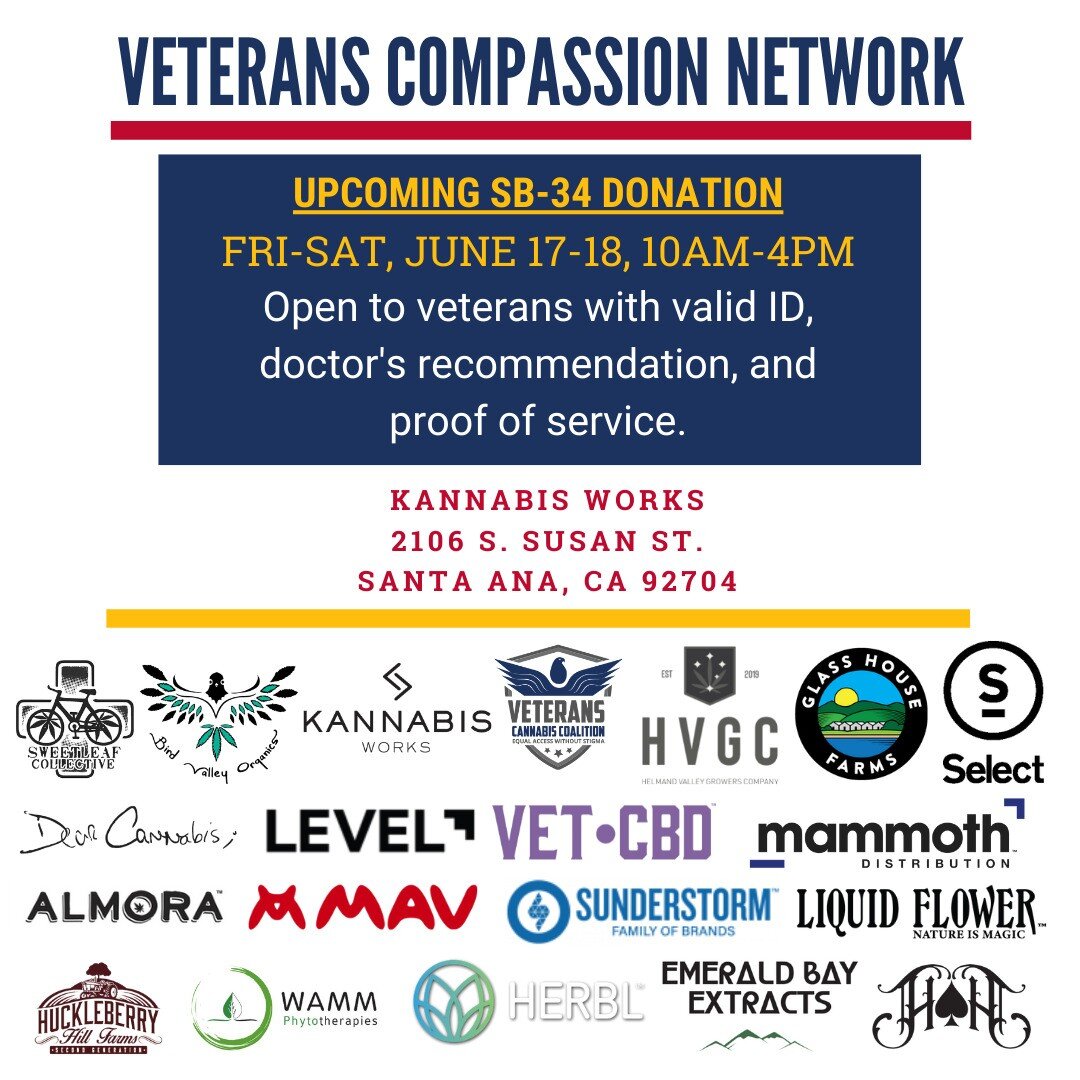 If you're a #veteran with a valid ID, proof of service, and a current doctor's recommendation, you can take advantage of the upcoming #SB34 donation at @kworks.oc this Friday and Saturday, June 17-18, from 10am - 4pm. @kannabis.shelly will be there t