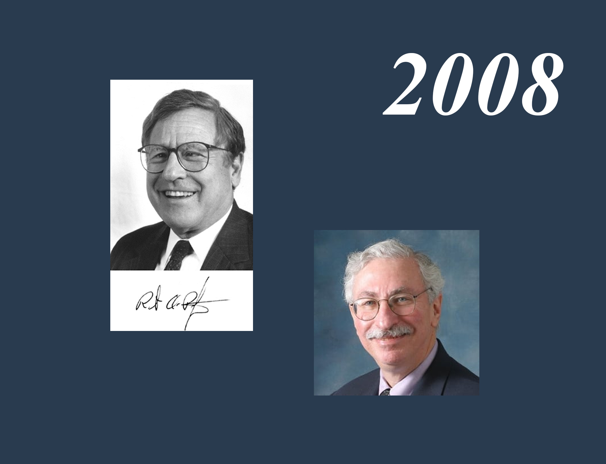 The BMES Distinguished Lecturer Award is renamed in 2007 as a tribute to Robert A. Pritzker an industrialist who was elected to the National Academy of Engineering in 1991 for “innovative use of industrial engineering and management principles in the growth and development of diversified product-based manufacturing operations.” A dedicated alumnus of Illinois Institute of Technology, Pritzker (shown left) was a lifelong philanthropist and supported the formation of the Pritzker Institute of Biomedical Science & Engineering. The Pritzker Distinguished Lecturer Award is intended to recognize an individual’s outstanding achievements, originality, and leadership in the science and practice of biomedical engineering. The first awardee was Buddy Ratner (right).