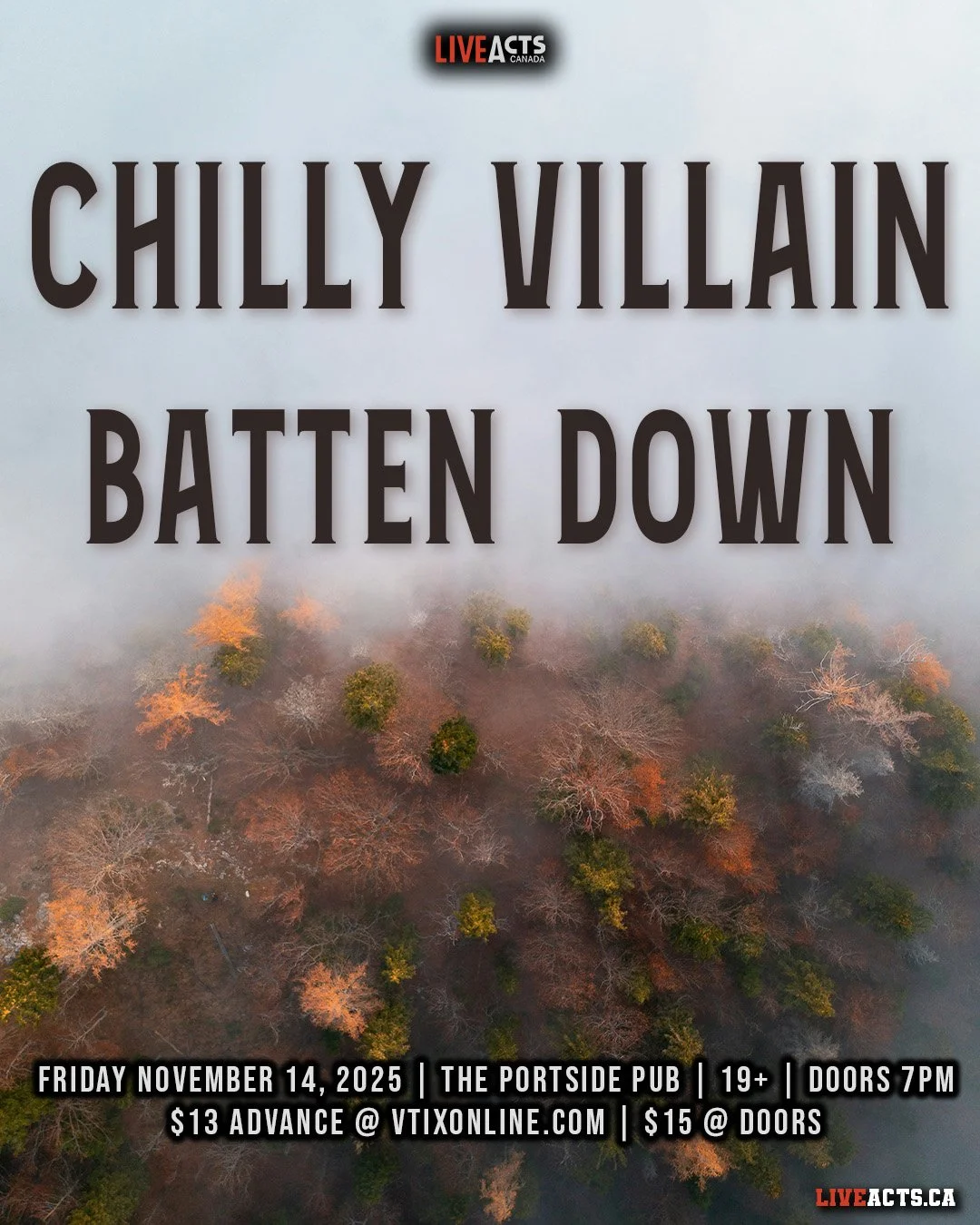 Live Acts and Portside Pub Presents Chilly Villain w/ Batten Down, Friday November 14th! Doors 7pm. Tickets available at liveacts.ca or in bio.

#chillyvillain #battendown #LiveActs #LiveActsCanada #portsidepub #vtixonline #gastown #vancouver #vancou