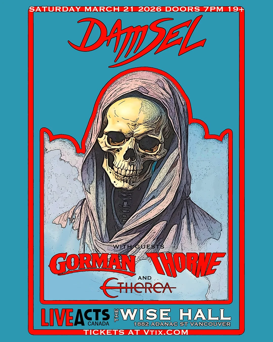 Live Acts and Wise Hall Presents Damsel, Gorman, Thorne, and Etherea, Saturday March 21st! Doors 7pm. Tickets available at liveacts.ca or in bio.

#damsel #gorman #thorne #etherea #liveacts #wisehall #vancouvermusic