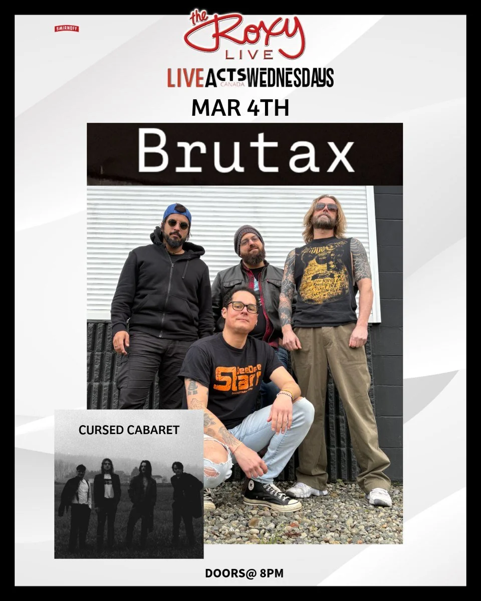 Live Acts and The Roxy Present Brutax w/ Cursed Cabaret, Wednesday March 4th! Doors 8pm. Tickets available at liveacts.ca or in bio.

#brutax #cursedcabaret #LiveActs #roxycabaret #vancouvermusic