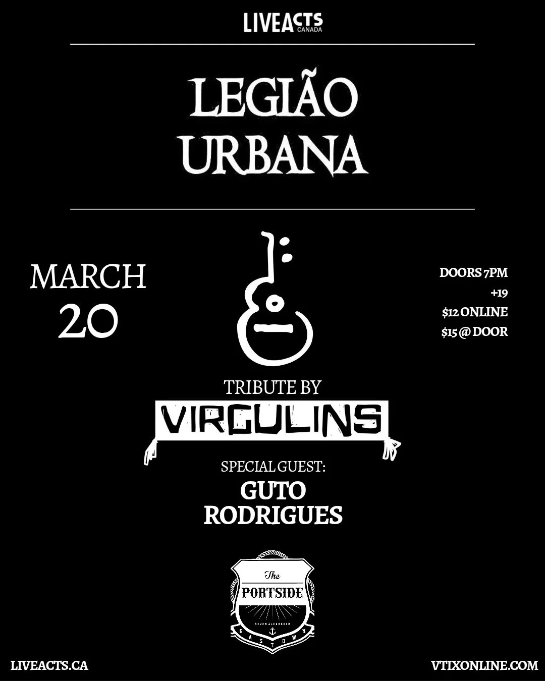 TONIGHT: Live Acts and Portside Pub Presents Legiao Urbana: Tribute by Virgulins with Special Guest Guto Rodrigues, Friday March 20th! Doors 7pm. Tickets available at liveacts.ca or in bio.

#LiveActs #portsidepub #vancouvermusic #virgulins #legiaour