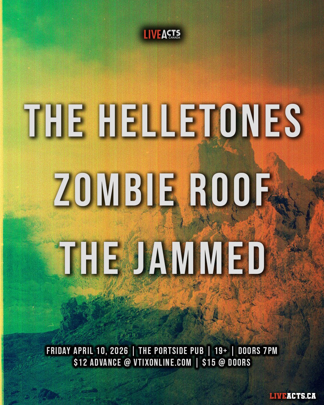 TONIGHT: Live Acts and Portside Pub Presents The Helletones w/ Zombie Roof, The Jammed, Friday April 10th! Doors 7pm. Tickets available at liveacts.ca or in bio.

#thehelletones #zombieroof #thejammed #LiveActs #portsidepub #vancouvermusic