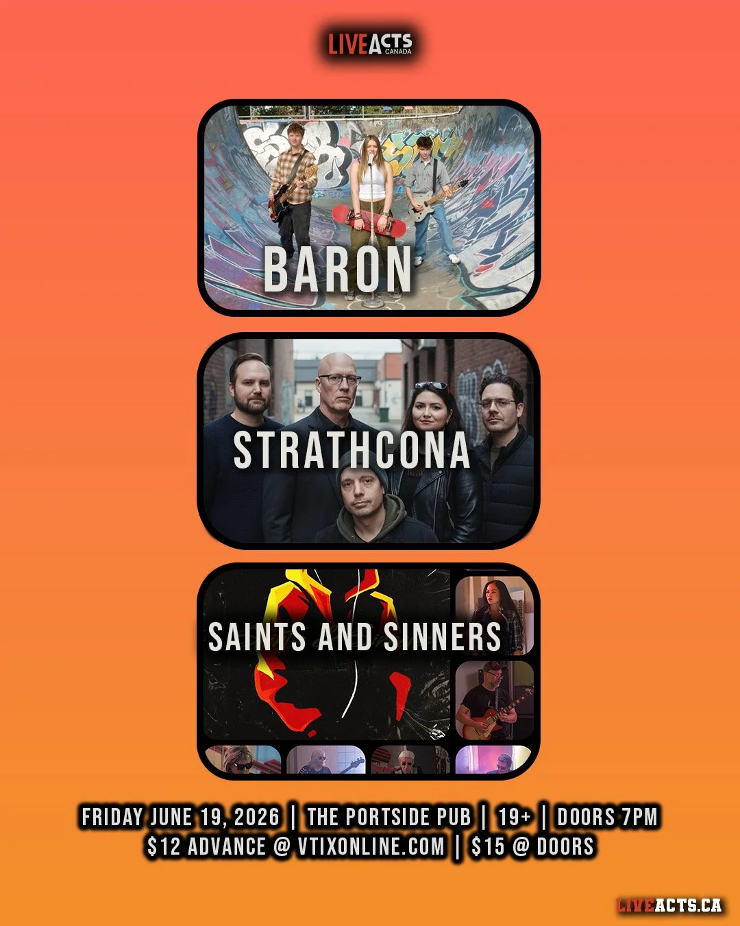 Live Acts and Portside Pub Presents Baron w/ Strathcona, Saints and Sinners, Friday June 19th! Doors 7pm. Tickets available at liveacts.ca or in bio. 

#baron #strathcona #saintsandsinners #LiveActs #portsidepub #vancouvermusic