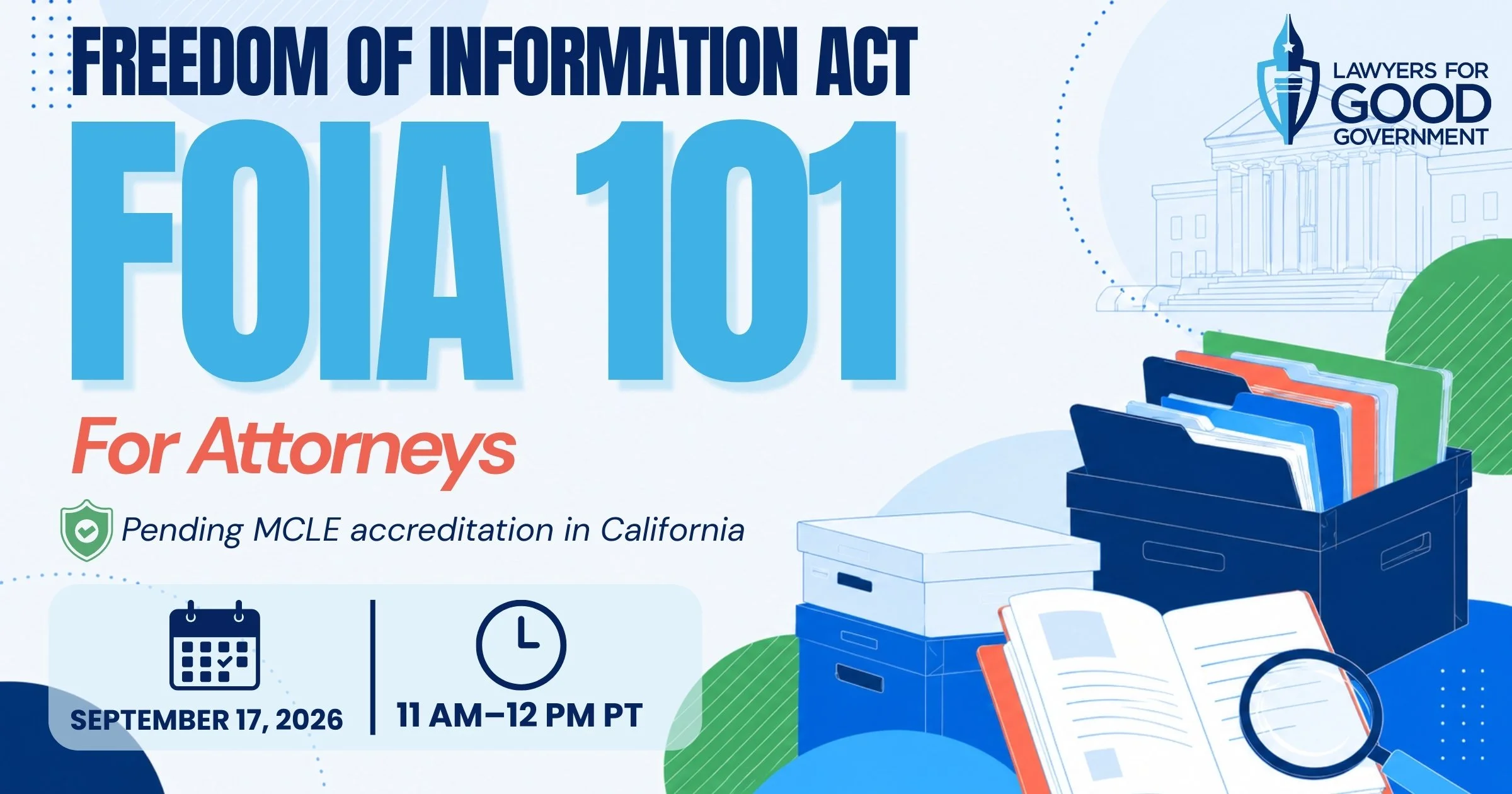 Freedom of Information Act for Attorneys Webinar  thumbnail: images of file cabinets and books.