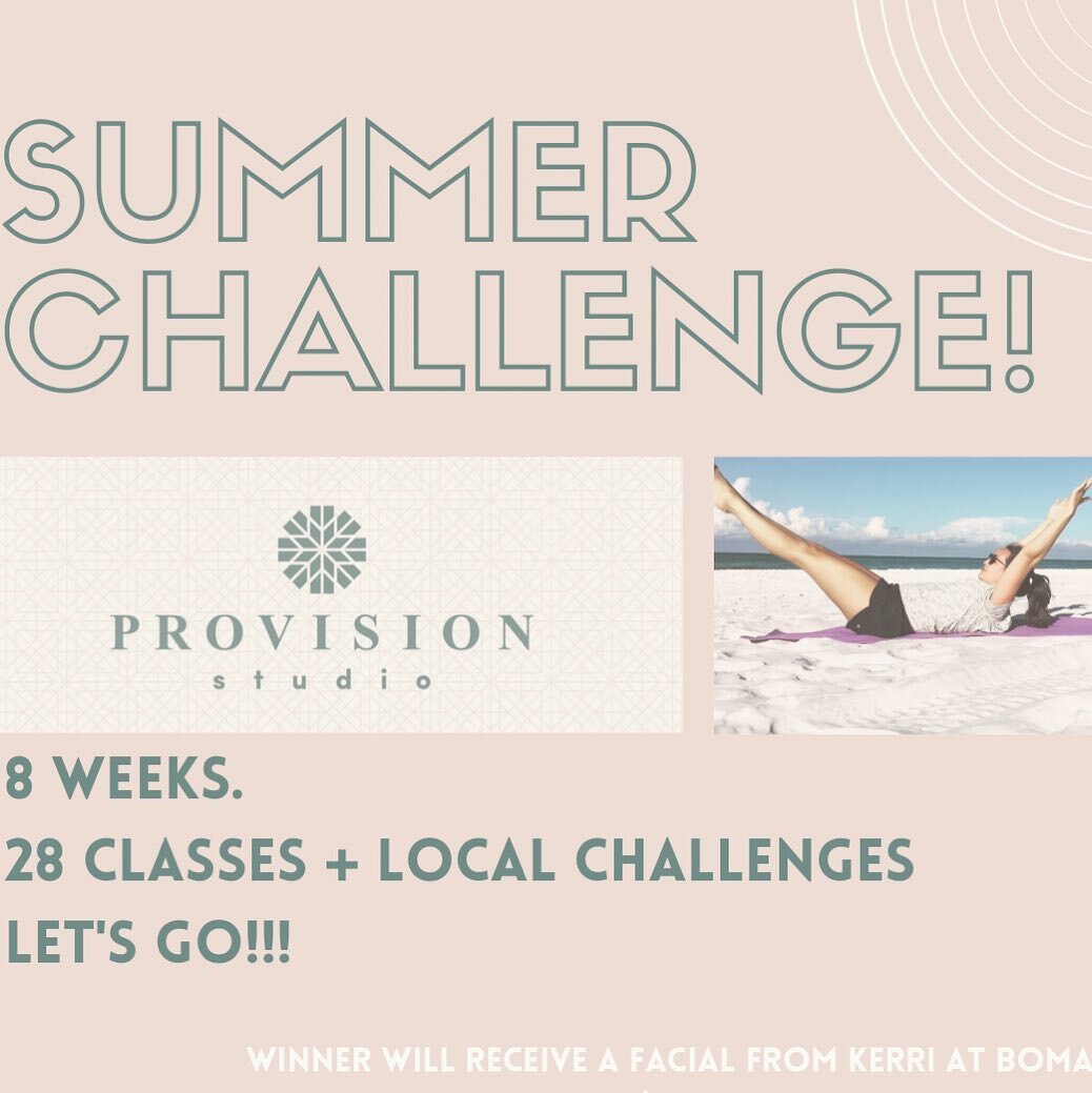 ✨ Summer Challenge ✨

Starting July 5th, every time you take a class you will get a sticker to put on the board at the front of the studio. Challenge will end August 29th!
 
There are more ways to win than by just taking classes! Here are a few thing