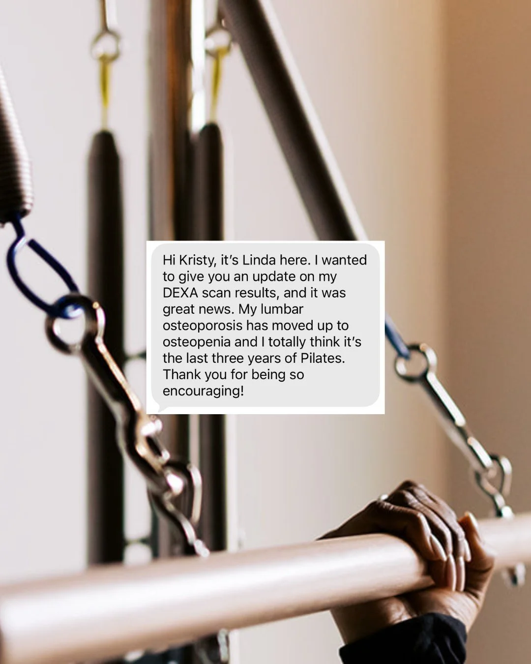 Proof that consistent movement truly matters. ✨

One of our clients just shared that her latest DEXA scan shows she moved from osteoporosis to osteopenia, and she credits the past three years of Pilates for helping make it happen. 🫶

Stories like th