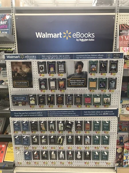Walmart ebooks and audiobooks display (audiobooks in green)