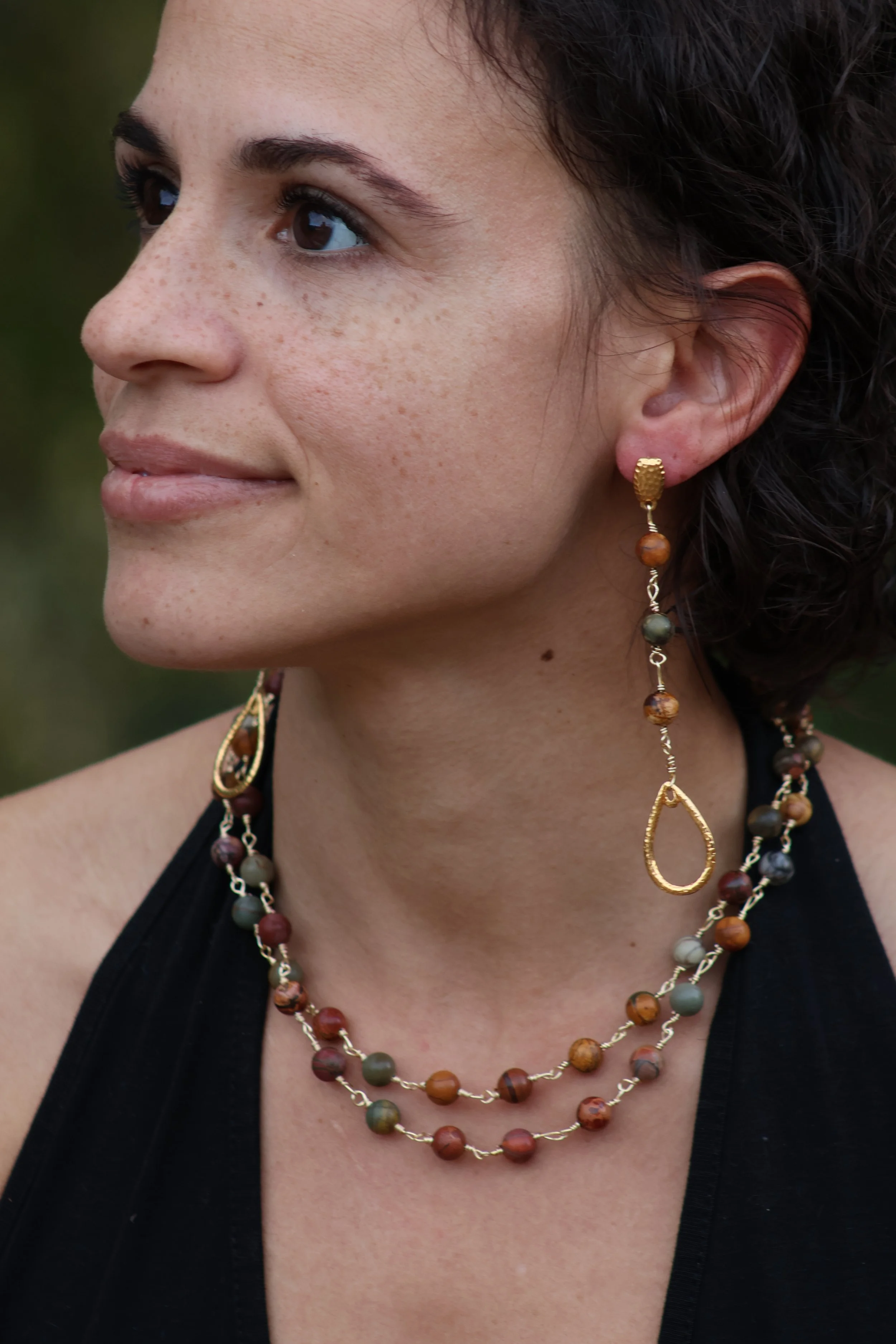 Gold Grounded Stone Earth Stone Earrings