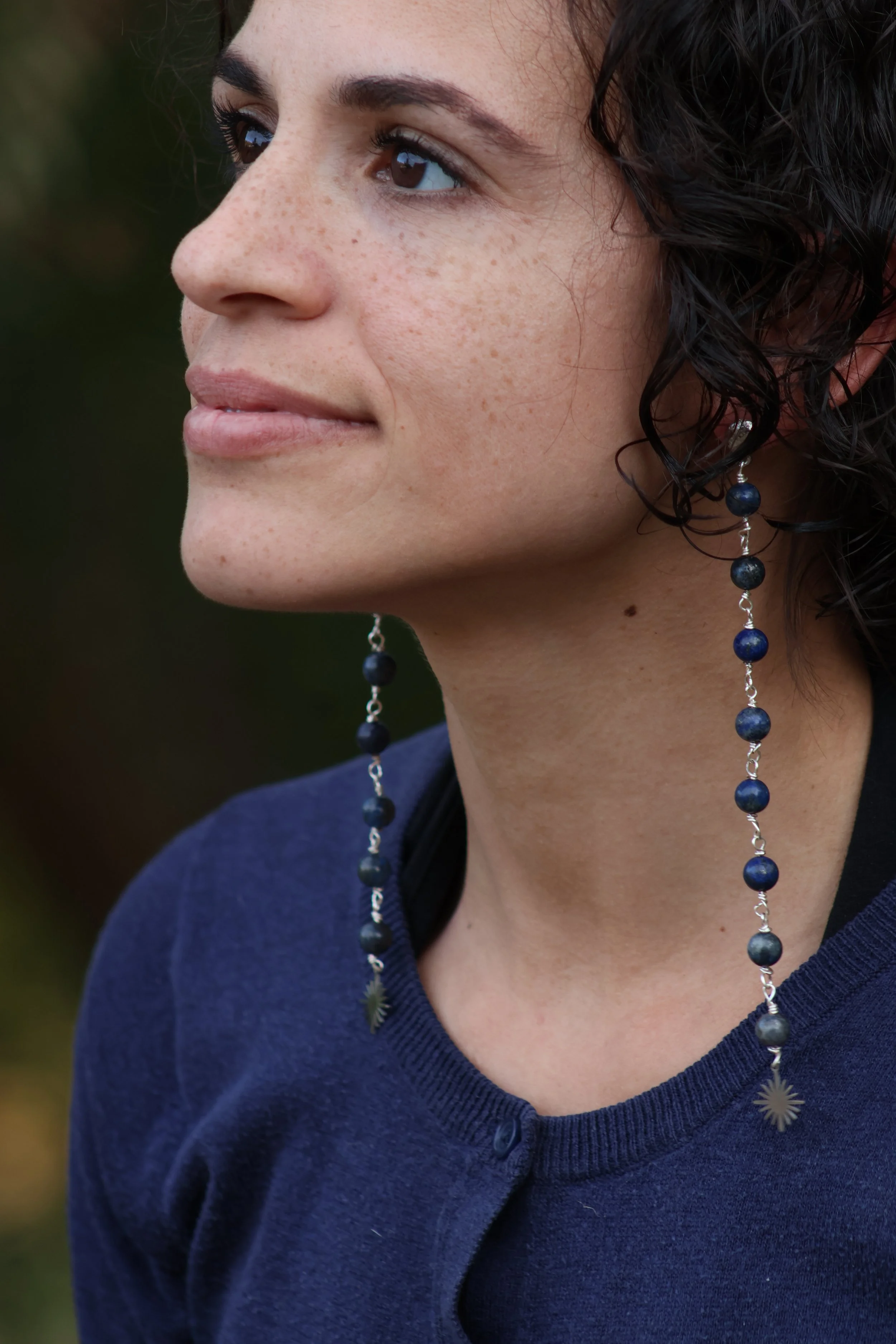 Extra Long Lapis Star Dangle Earrings Silver